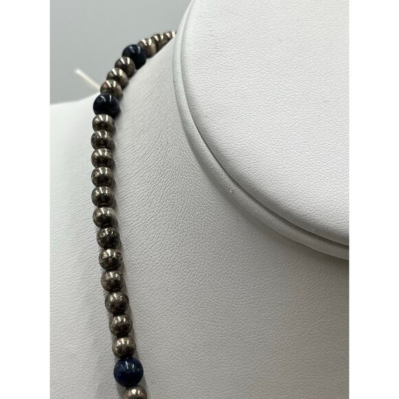 Dobbs Sterling Silver Vintage Ball and Lapis Lazuli 4-5mm Beaded Necklace 20” - Picture 12 of 12